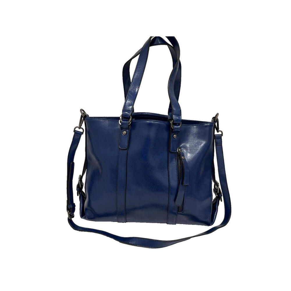 S-Zone Sapphire Blue Leather Tote Satchel Handbag Stunning NWOT